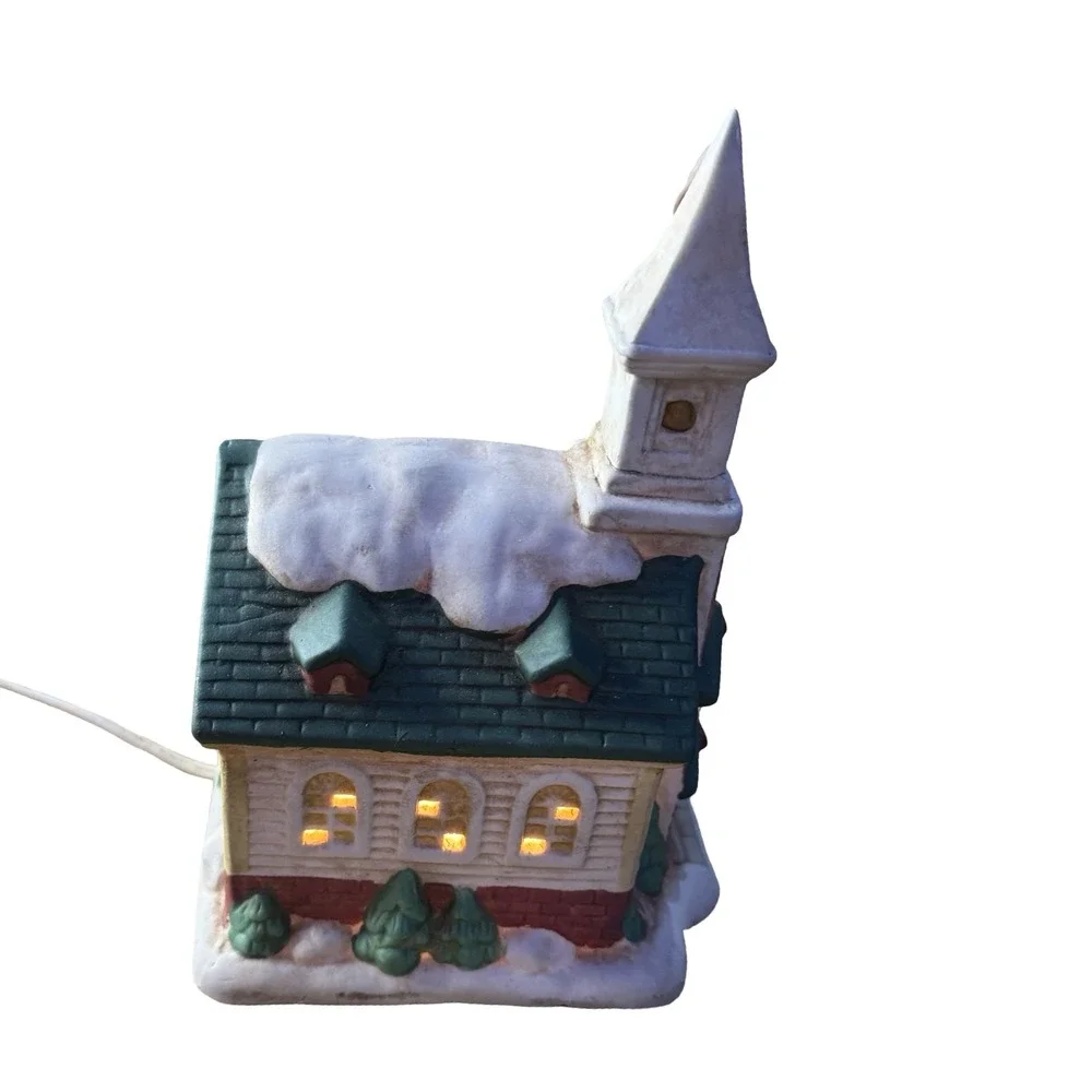 Vintage 1993 DHC Porcelain Church Nightlight Christmas Village Dayton Hudson